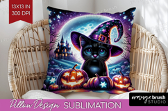 Black Cat Halloween Pillow Sublimation Cute Animal Pillow Product Image 1