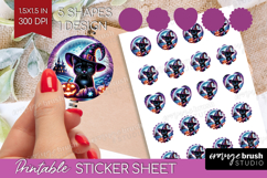 Black Cat Halloween Round Sticker Cute Animal Printable Product Image 1