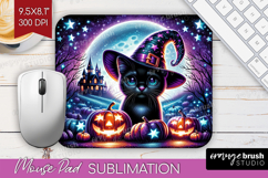Black Cat Halloween Mouse Pad Sublimation Cute Animal PNG Product Image 1