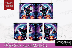 Black Cat Halloween Mug Wrap Cute Animal Mug PNG Sublimation Product Image 1