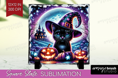 Black Cat Halloween Slate PNG Cute Animal Square Slate Product Image 1