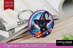 Black Cat Halloween Keychain PNG Cute Animal Keychain Product Image 1