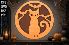 Black Cat and Flying Bats Halloween Laser Cut SVG Product Image 1
