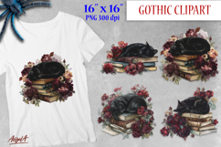 Black cat with a stack of books, booklovers clipart, gothic Product Image 1