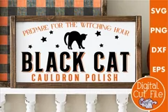 Vintage Farmhouse Halloween Svg Sign, Black Cat Cauldron Product Image 1