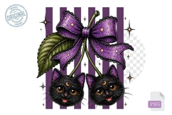 Black Cat Cherry Halloween Bow PNG Clipart Artwork Product Image 1