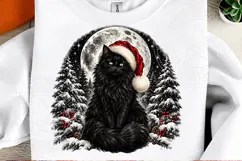 Black Cat Christmas PNG | Santa Hat Moonlit Winter Wonderlan Product Image 2