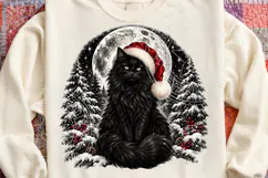 Black Cat Christmas PNG | Santa Hat Moonlit Winter Wonderlan Product Image 4