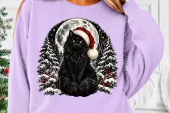 Black Cat Christmas PNG | Santa Hat Moonlit Winter Wonderlan Product Image 5