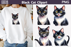Black Cat Watercolor Clipart | Cute Kitten Sublimation Product Image 1