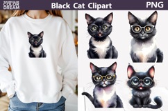 Black Cat With Glasses Clipart | Cute Kitten Sublimation Product Image 1