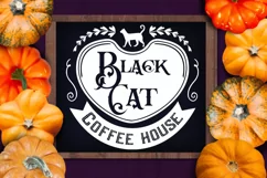 black cat coffee house farmhouse sign white on black