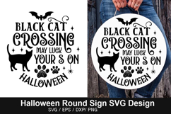 Black cat crossing may SVG - Halloween Round Sign Product Image 1