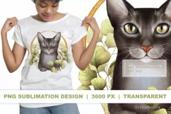Black cat | Floral PNG Sublimation design Product Image 1