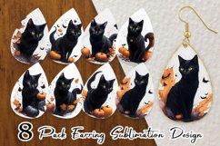 Black Cat Halloween Earring teardrop sublimation design Product Image 1