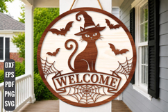 Black Cat Halloween Welcome Sign SVG Product Image 1