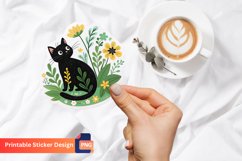 Black cat in Flowers Sticker, Floral Cat Sticker Product Image 1
