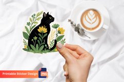 Black cat in Flowers Sticker, Floral Cat Sticker Product Image 1