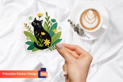 Black cat in Flowers Sticker, Floral Cat Sticker Product Image 1