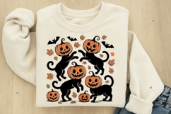Black Cat Pumpkin PNG SVG, Retro Autumn SVG, Fall Vibes Product Image 1