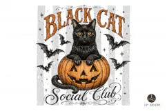 Black Cat Social Club Png, Halloween Cat Png Product Image 1