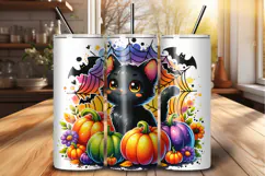 Cute Halloween Black Cat Pumpkin 20 oz Tumbler Wrap PNG Product Image 1