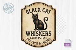 Black Cat Whiskers Vintage Halloween Label PNG Printable Product Image 1