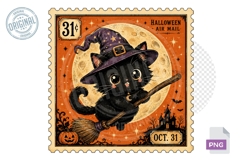 Black Cat Pumpkin Halloween Stamp PNG Sublimation Design Product Image 1