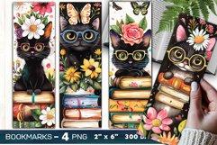 Black cat and books bookmark, watercolor cat bookmark Product Image 1