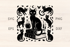 Black Cats Grimoires Candles and Cauldron SVG Product Image 1