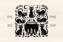 Cute Black Cats Candles and Cauldron SVG Product Image 1