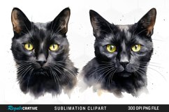 Watercolor Black Cats Sublimation PNG Clipart Product Image 1
