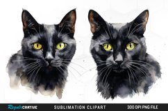 Watercolor Black Cats Sublimation PNG Clipart Product Image 1