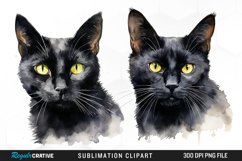 Watercolor Black Cats Sublimation PNG Clipart Product Image 1