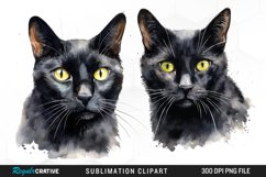 Watercolor Black Cats Sublimation PNG Clipart Product Image 1