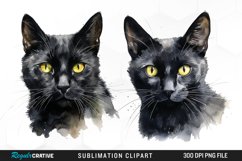 Watercolor Black Cats Sublimation PNG Clipart Product Image 1