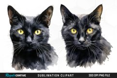 Watercolor Black Cats Sublimation PNG Clipart Product Image 1