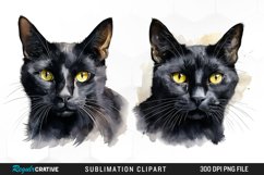 Watercolor Black Cats Sublimation PNG Clipart Product Image 1