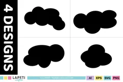 Collection of simple cloud cut files featuring four different solid black silhouettes for vinyl wall stickers.
