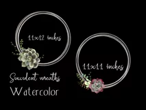 Watercolor succulent wreath clipart. Sublimation desings Product Image 2