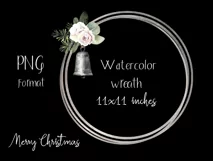 Watercolor Christmas wreath clipart with flowers and bell Product Image 2