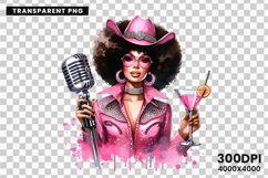 black cowgirl singer png, western microphone clipart sublimation, country music cowgirl png design, stylish cowgirl singer sublimation, rodeo singer png file, rustic cowgirl microphone clipart, trendy western cowgirl png, black cowgirl sublimation design,