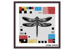 Black dragonfly silhouette abstract cross stitch pattern - Tango Stitch