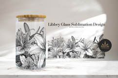 Black and White Floral Libbey Glass Can Sublimation Design Product Image 2