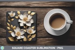 GorgeousBlack Gold Flowers Square Coaster design.