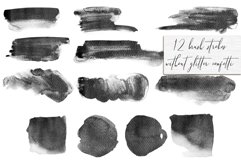 Gold Glitter &amp; Black Watercolor Brush Strokes PNG Overlays Product Image 4