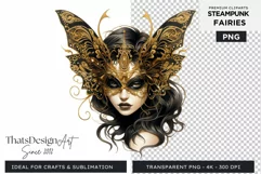 Steampunk Fairy Clipart Black and Gold PNG sublimation Product Image 1