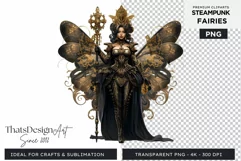 Steampunk Fairy Clipart Black and Gold PNG sublimation Product Image 1