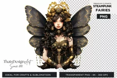 Steampunk Fairy Clipart Black and Gold PNG sublimation Product Image 1