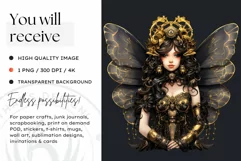 Steampunk Fairy Clipart Black and Gold PNG sublimation Product Image 2